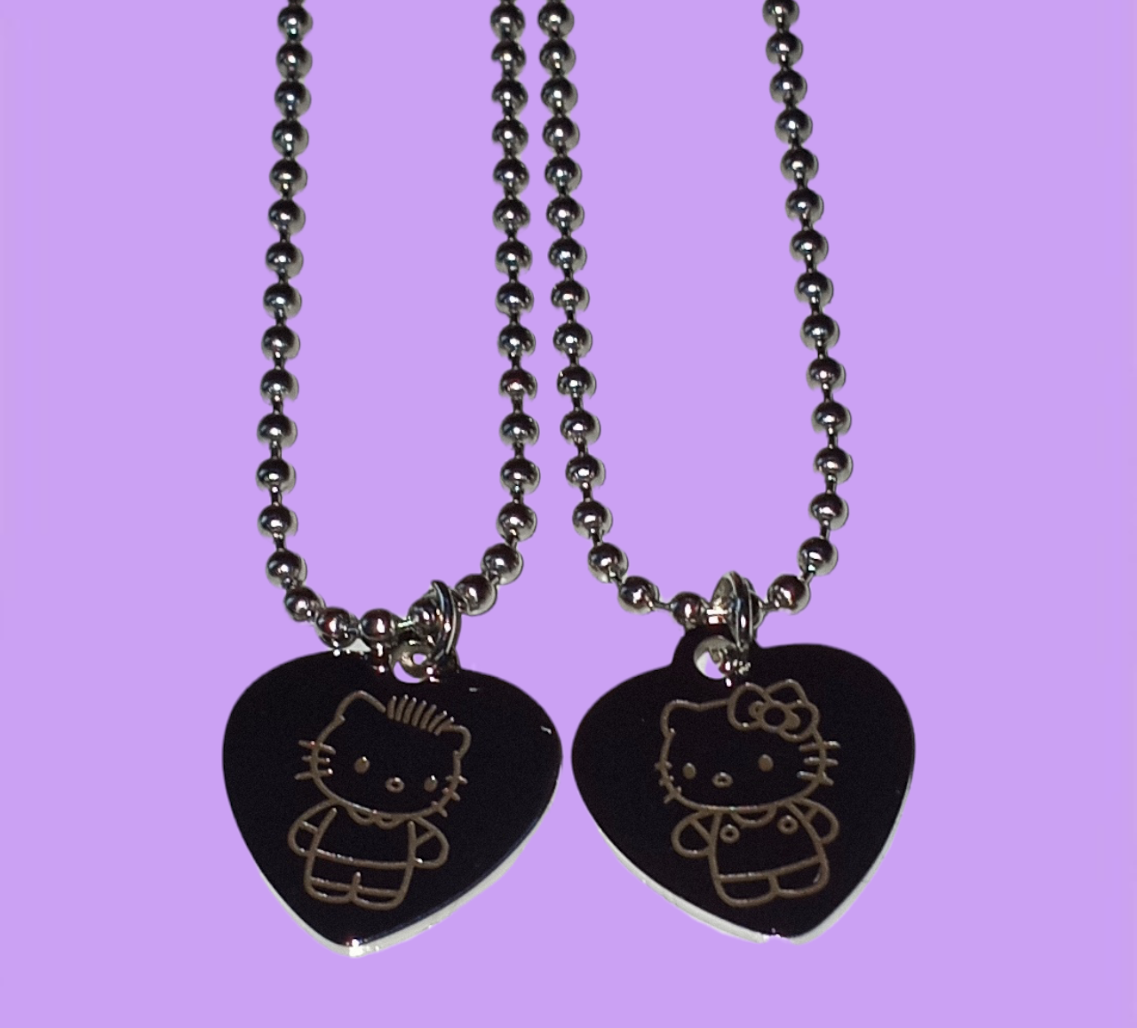 Hello Kitty Cute BFF Pink Heart Pendant Stainless Steel Necklace 