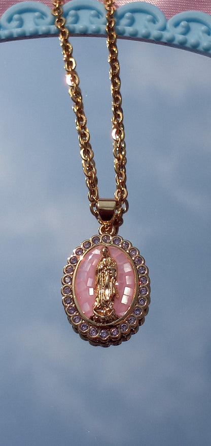 Pink Virgin Mary Necklace